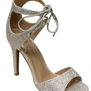 Women's peep Toe Beads Glitter tie up Ankle Strap high Heel Sandals
